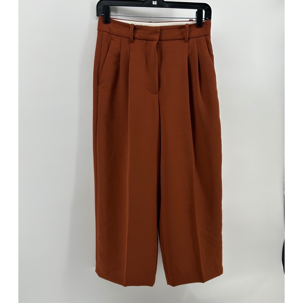 Wilfred Effortless Pant Women 4 Brown Pleated High Rise Wide Leg Aritzia Pant